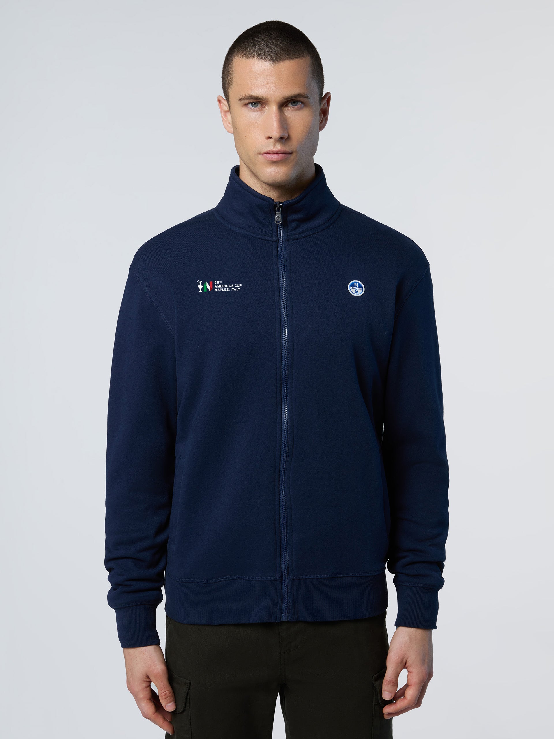Felpa Full Zip con Logo Collezione North Sails AC38 , Blu Navy