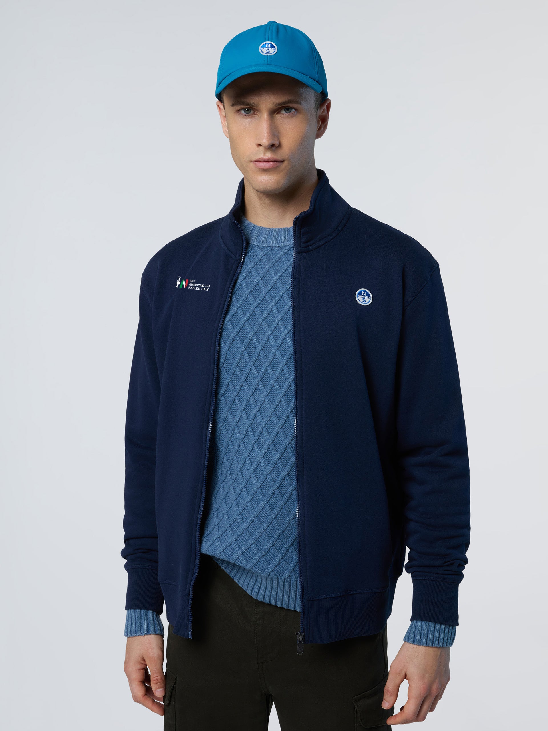Felpa Full Zip con Logo Collezione North Sails AC38 , Blu Navy