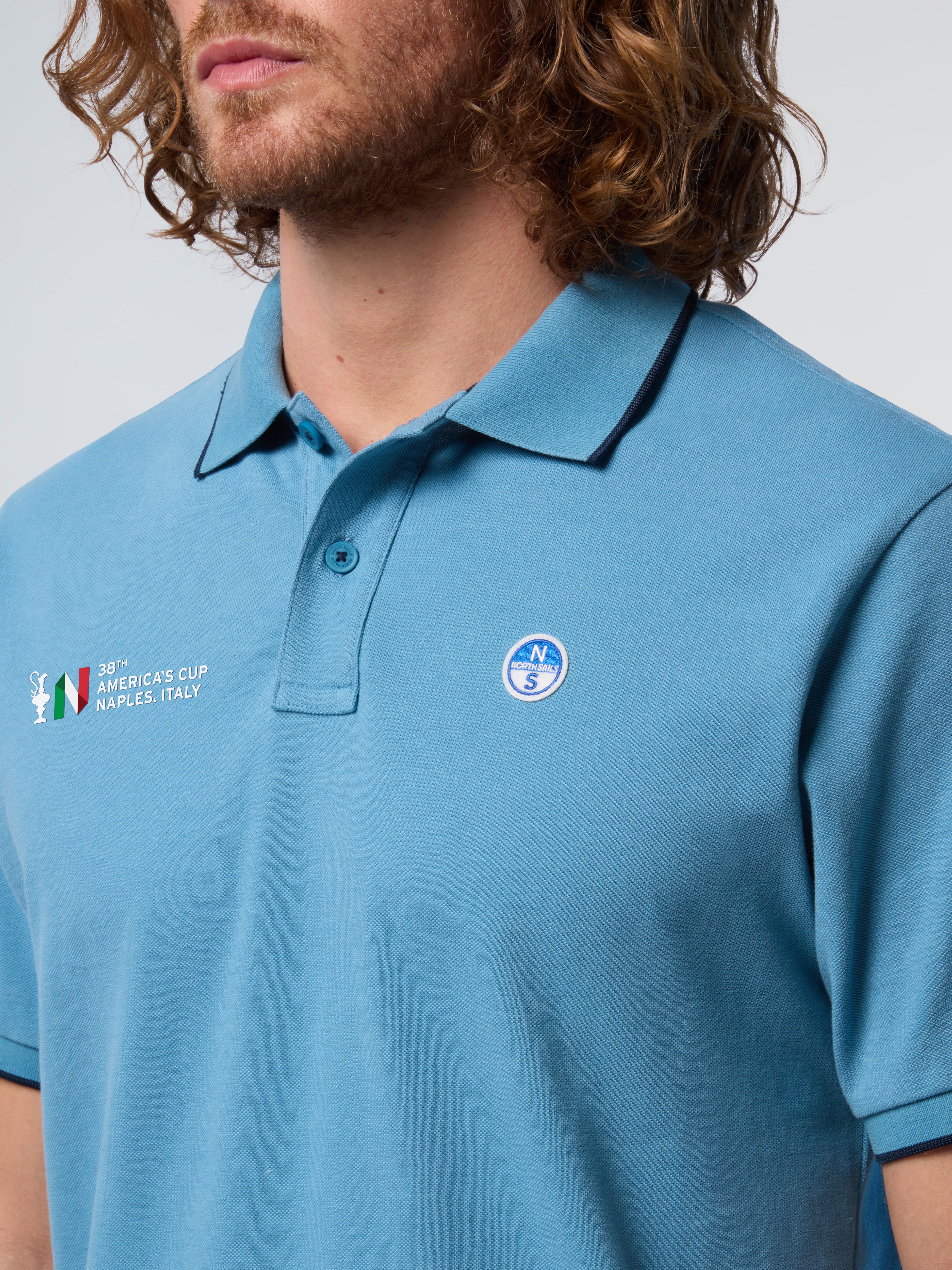 Polo a Maniche Corte con Collo a Righe in Contrasto Collezione North Sails AC38, Niagara
